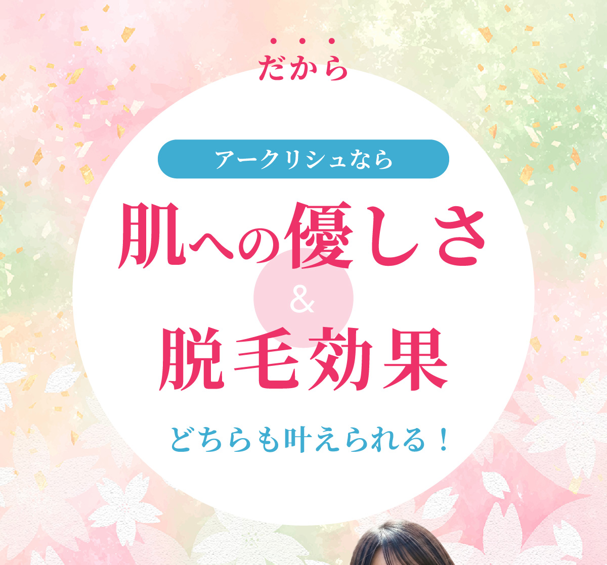だから
アークリシュなら
脱毛効果肌への優しさ & 脱毛効果
どちらも叶えられる!
