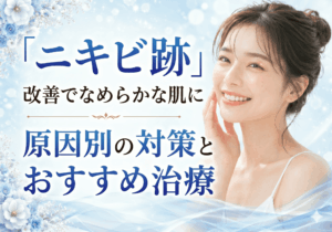 広島にある美容皮膚科　アークリシュ美容皮フ科のニキビ跡改善治療について解説したコラムのアイキャッチ画像です。