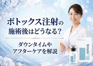 広島にある美容皮膚科　アークリシュ美容皮フ科のボトックス注射の施術後のダウンタイムやアフターケアについて解説したコラムのアイキャッチ画像です。
